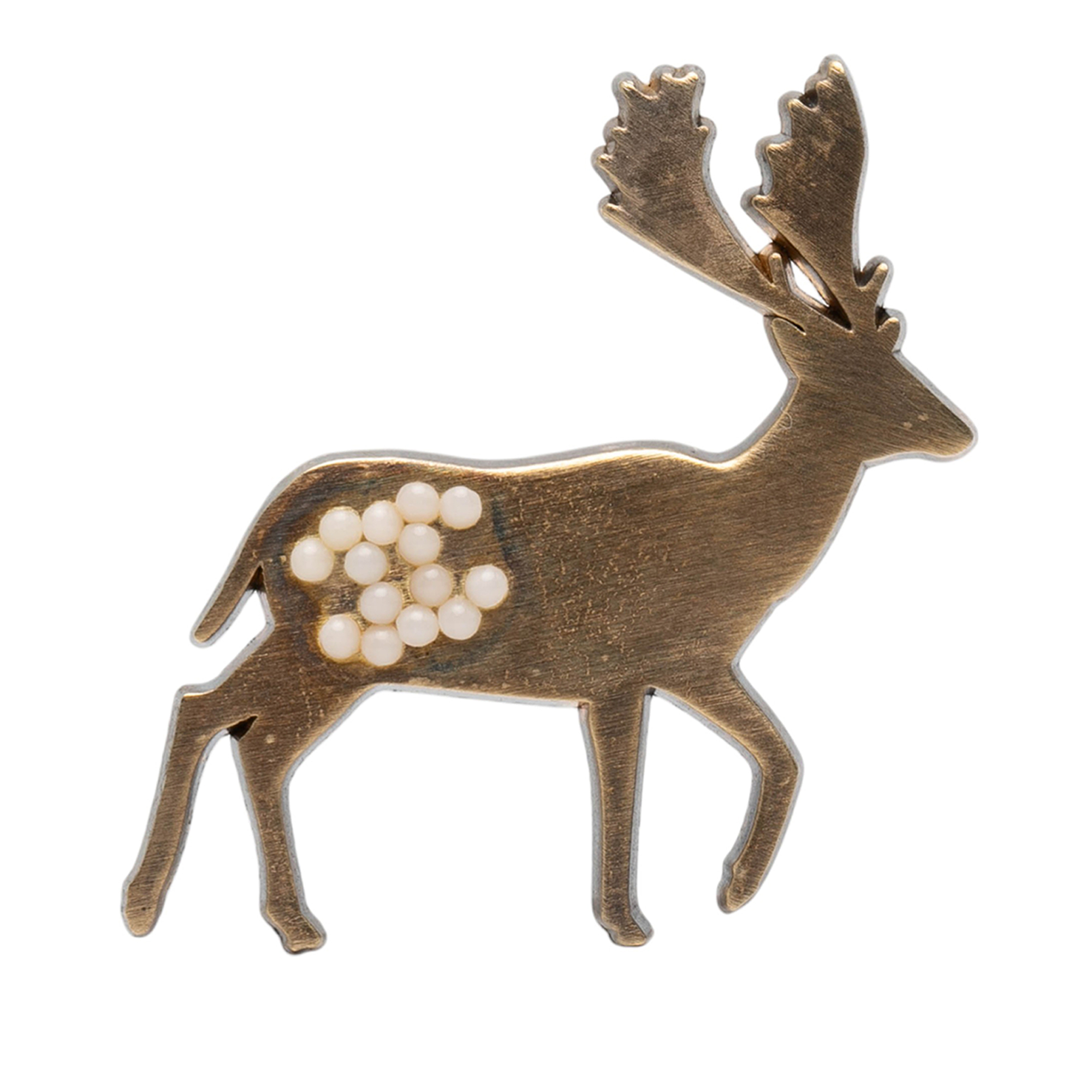 Pre-Loved Chanel Cc Gold Plated Faux Pearl Deer Brooch